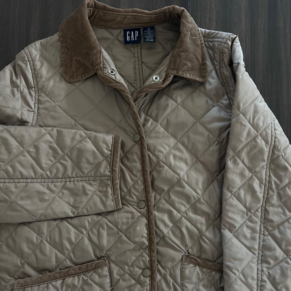 Vintage GAP Tan Quilted Barn Jacket Corduroy Collar Brown Medium